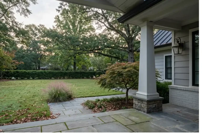 Suburban home with landscaped front yard